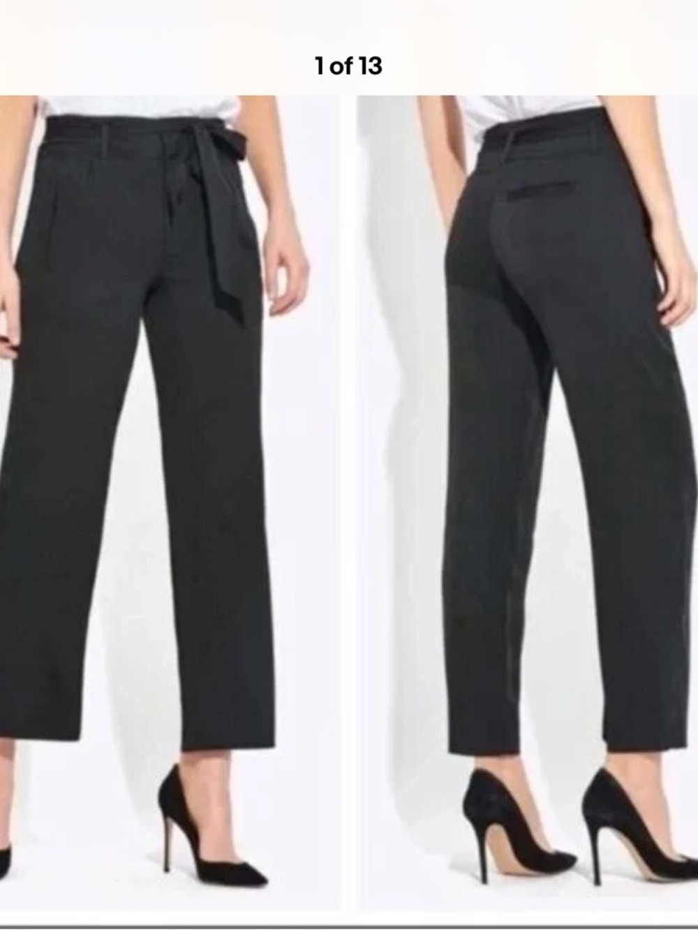 Ayr Mirage High-Rise Silk Black Tie-Waist Cropped Trousers